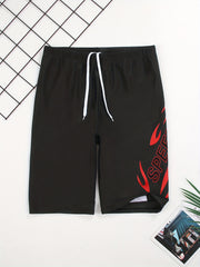 Geometric Flame Pattern Speed Letter Print Quick Drying Swim Trunk
