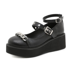 Y2K Chain Decor Mary Janes Buckle Strap Non Slip Shoes