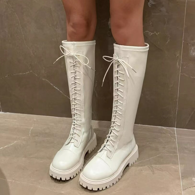 Women's Knee High Lace-up Knight Boots Thick Sole