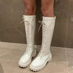 Women's Knee High Lace-up Knight Boots Thick Sole