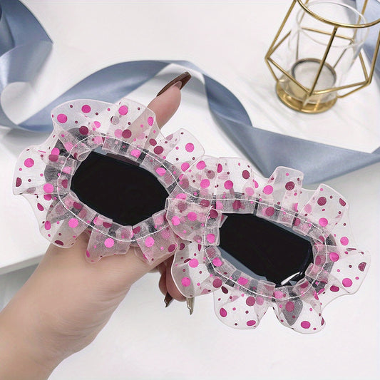 Polka Dot Mesh Sunglasses For Women Girls Stylish Costume Party