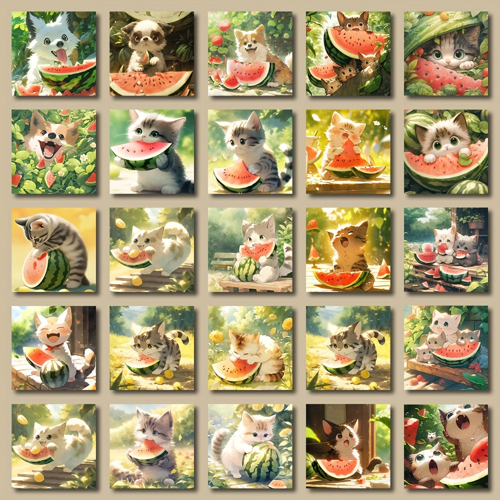 48pcs Watermelon and Cat Dog Stickers Pack for Kids, Laptop, Luggage, Notebook