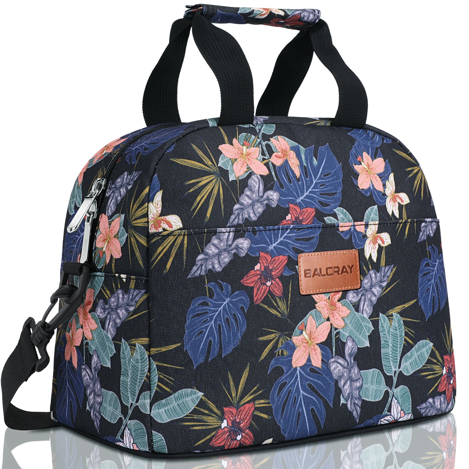 Flower Pattern Insulated Lunch Bag with Shoulder Strap
