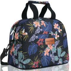 Flower Pattern Insulated Lunch Bag with Shoulder Strap