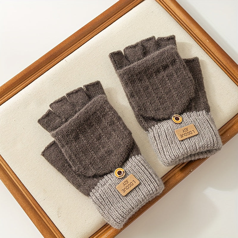 Meromibe Winter Warm Knitted Half Finger Gloves For Women
