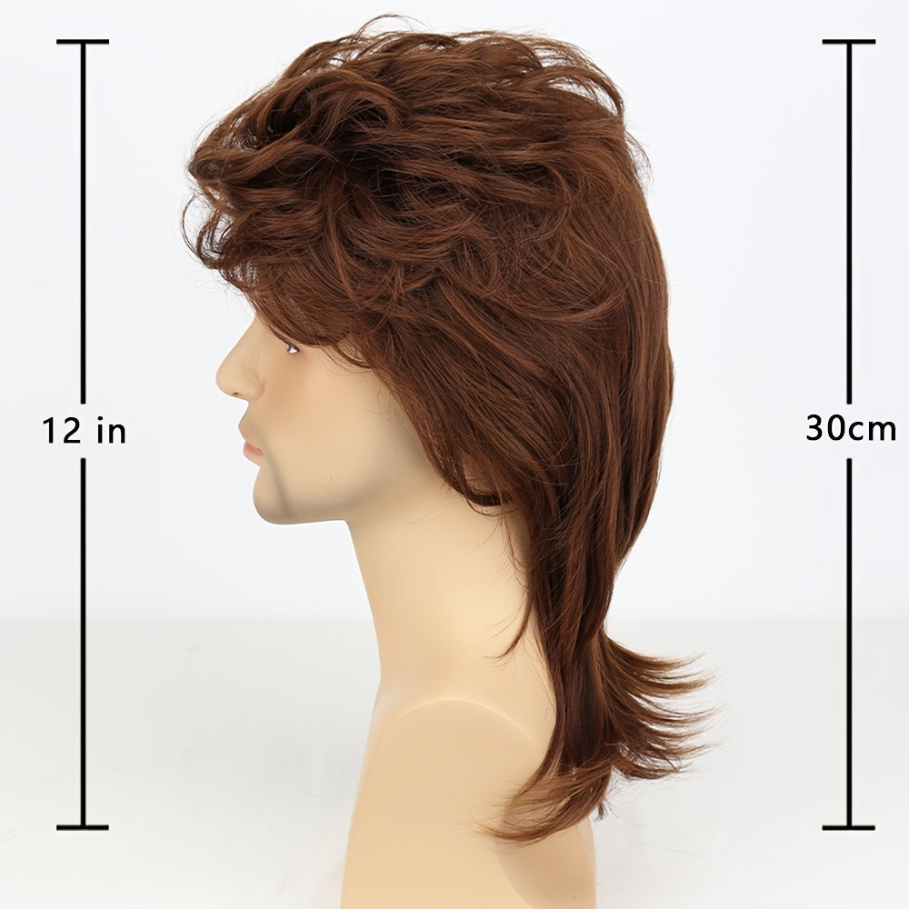 Men's Brown Curved Wig Rock Handsome Personality