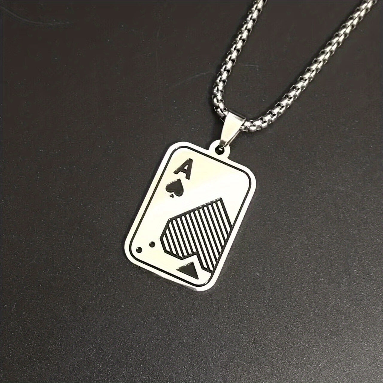Boys Poker Pendant Necklace Stainless Steel Hip Hop Style
