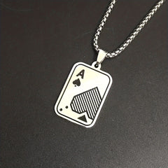 Boys Poker Pendant Necklace Stainless Steel Hip Hop Style