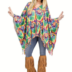 Tie Dye Print Hippie Poncho Halloween Costume Women's