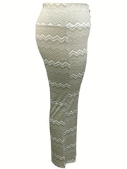 Striped Flare Leg Pants High Rise Buttoned Trousers