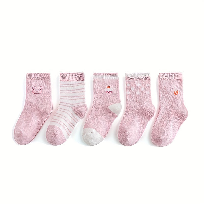 5 Pairs Pink Knee High Socks for Kids 1-12 Years