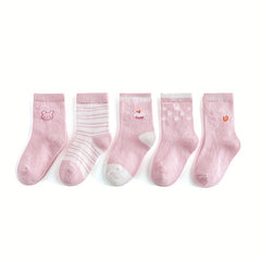 5 Pairs Pink Knee High Socks for Kids 1-12 Years