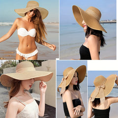 Wide Brim Floppy Sun Hat Bowknot Decor Beach Hats Straw Hats For Women