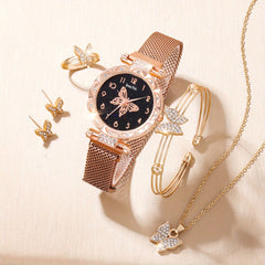 Rhinestone Butterfly Quartz Watch & Accessory Set