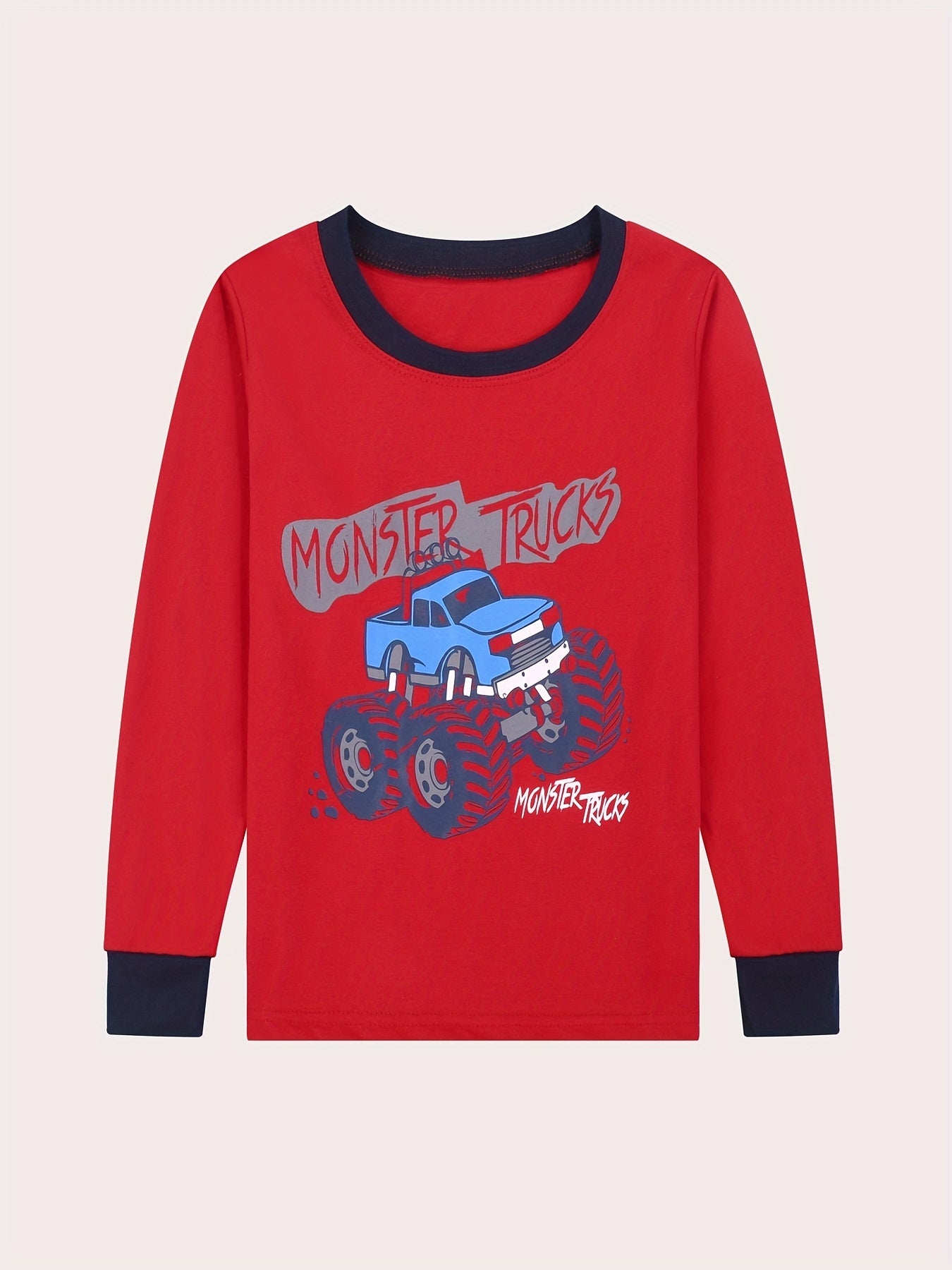 Toddler 2pcs Kid's Pajamas MONSTER TRUCKS Print Long Sleeve Top & Pants Set