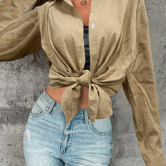 Solid Button Up Long Sleeve Blouse
