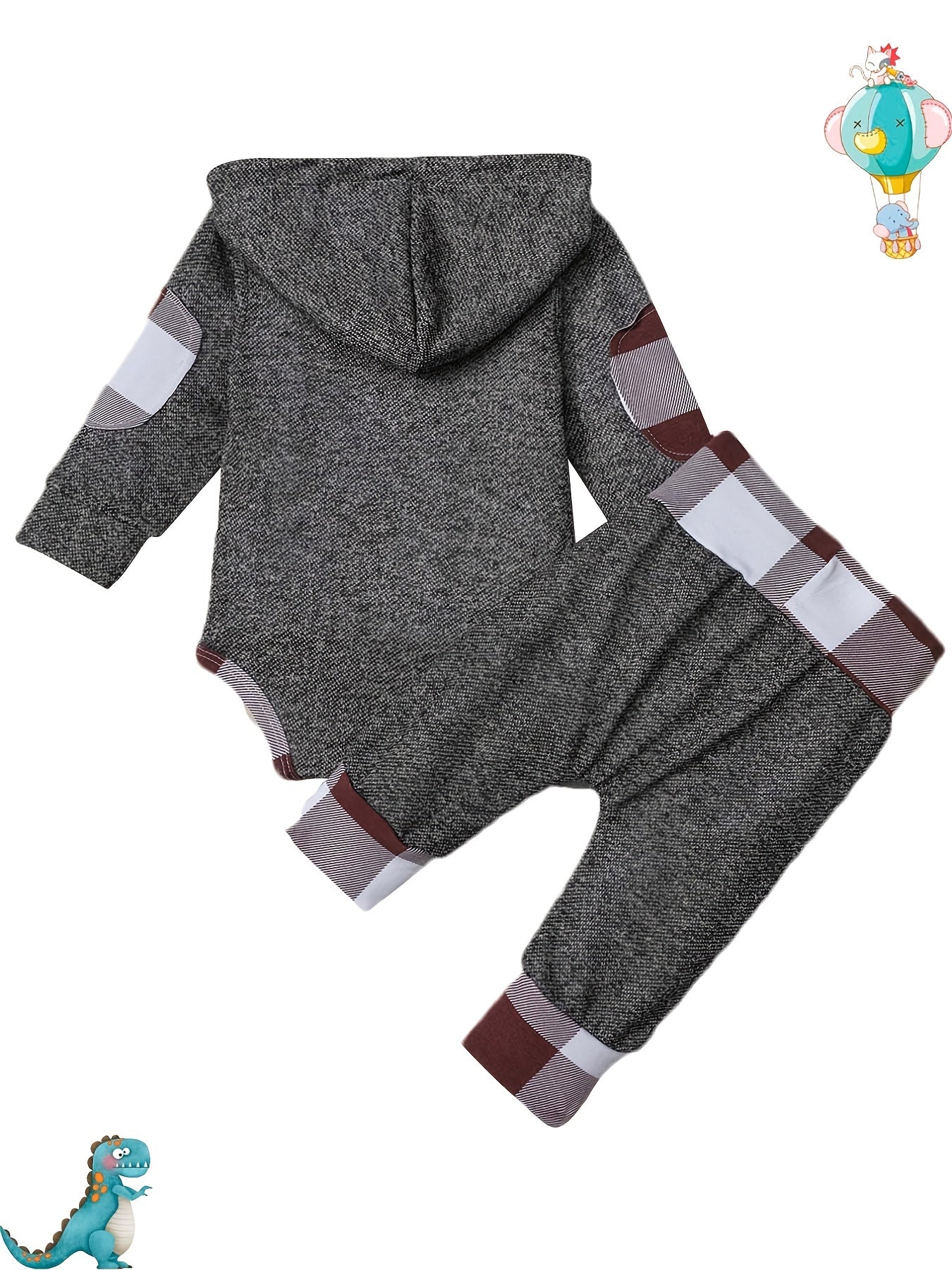 Baby Boys Hooded Romper & Plaid Pants Set for Autumn & Winter