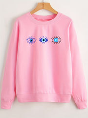 Evil Eye Print Pullover Sweatshirt for Women