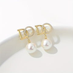 Golden Alloy Simulated Pearl Drop Earrings - Fashionable Gift for Women