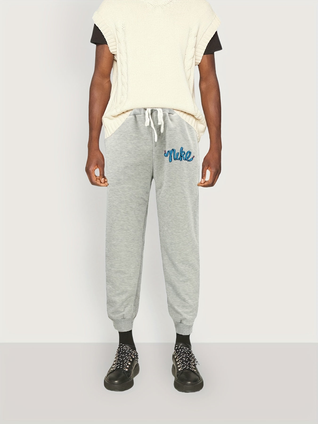Men's Personality Print Casual Trousers Drawstring Elastic Pants