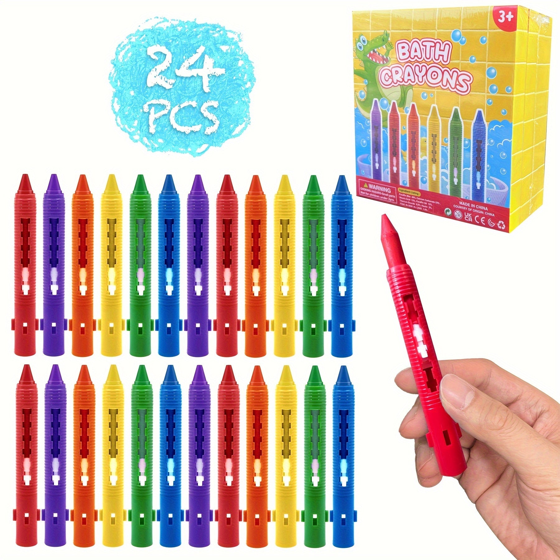 24Pcs Bath Crayons Set Washable Bathtime Crayons for Toddlers Kids