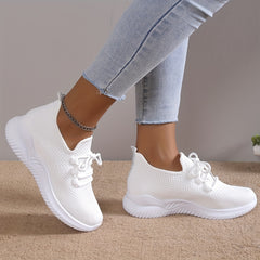 Women's Breathable Knit Lace-Up Sports Shoes Lightweight Outdoor Sneakers