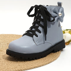 Bowknot Plus Fleece Boots With Zipper For Girls
