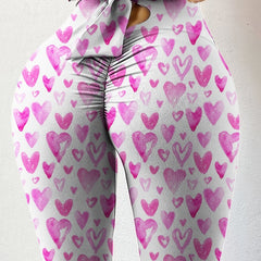 Sports Leggings Women's Plus Heart Print Cut Out Tie Back High Stretch