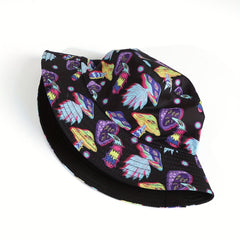 Mushroom Print Reversible Bucket Hat Vintage Sunscreen Basin Hat