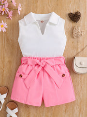 2pc Toddler Girls Sleeveless Vest Top & Shorts Set