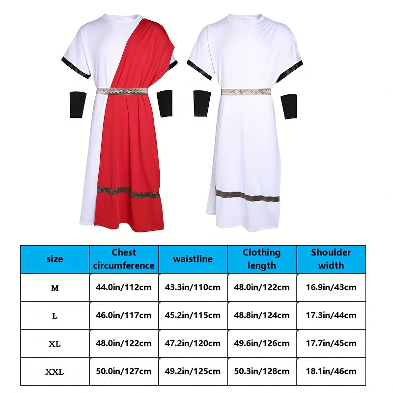 Medieval Roman Men'S Greek Mythology Costume Red with Waist Tie Armored Prince