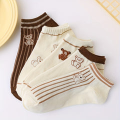 5 Pairs Cartoon Bear Print Ankle Socks Women's Stockings