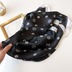 Camellia Flower Bandana Silk Neckerchief Scarf Head Wrap