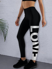 High Waist Yoga Leggings Letter Print Breathable Ankle Length Pants