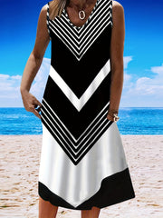 Stripe Print Tank Dress With Pockets