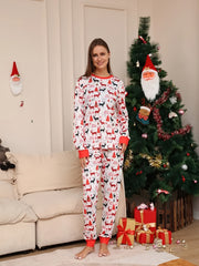 Christmas Elk Print Pajama Set Long Sleeve Top & Pants