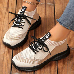 Women's Knit Lace Up Sports Sneakers Non Slip Walking Shoes