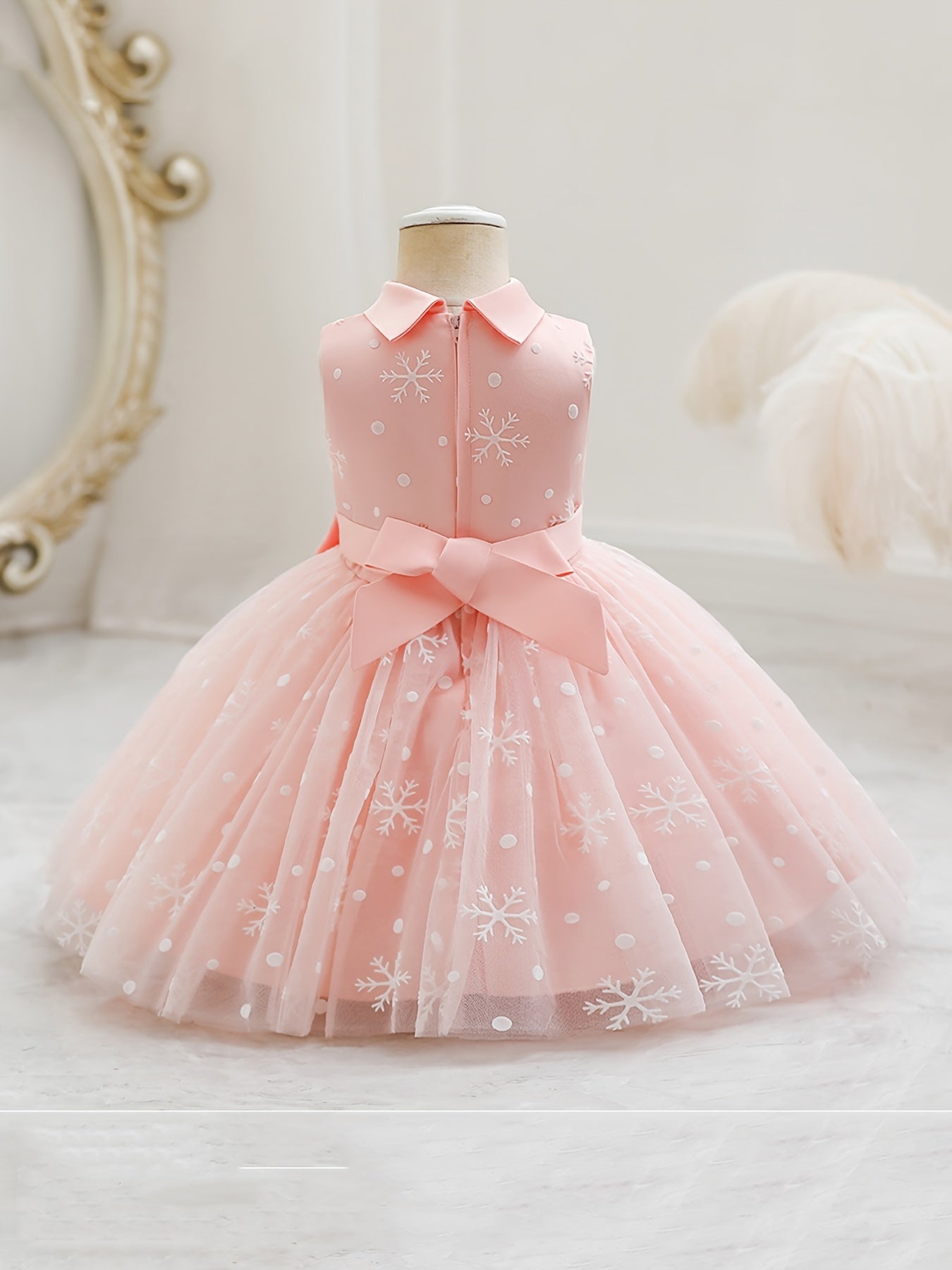 Baby Girls Christmas Princess Dress Sleeveless Snowflake Bow Tutu Dress