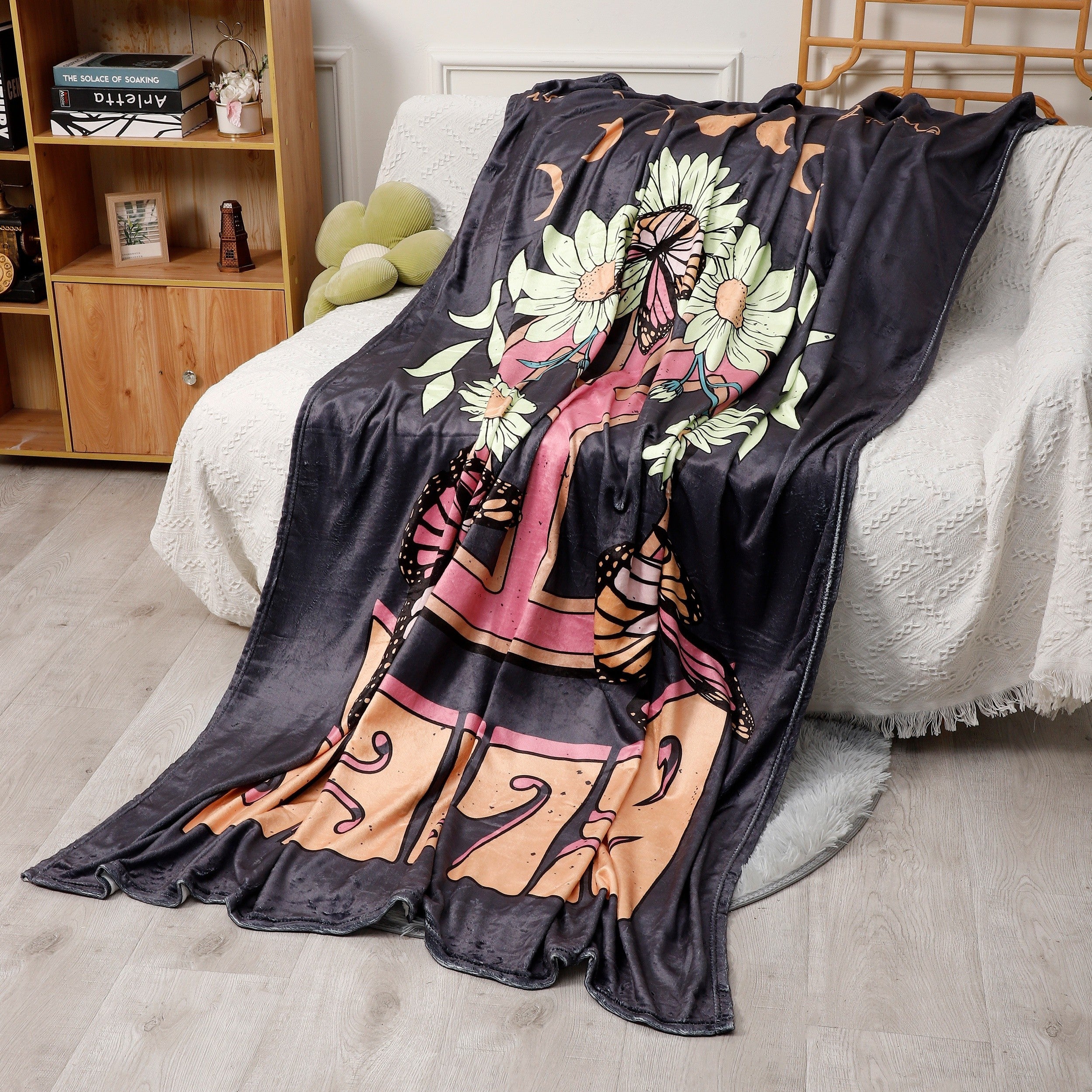 Flannel Butterfly Pattern Blanket Winter Warm Blanket