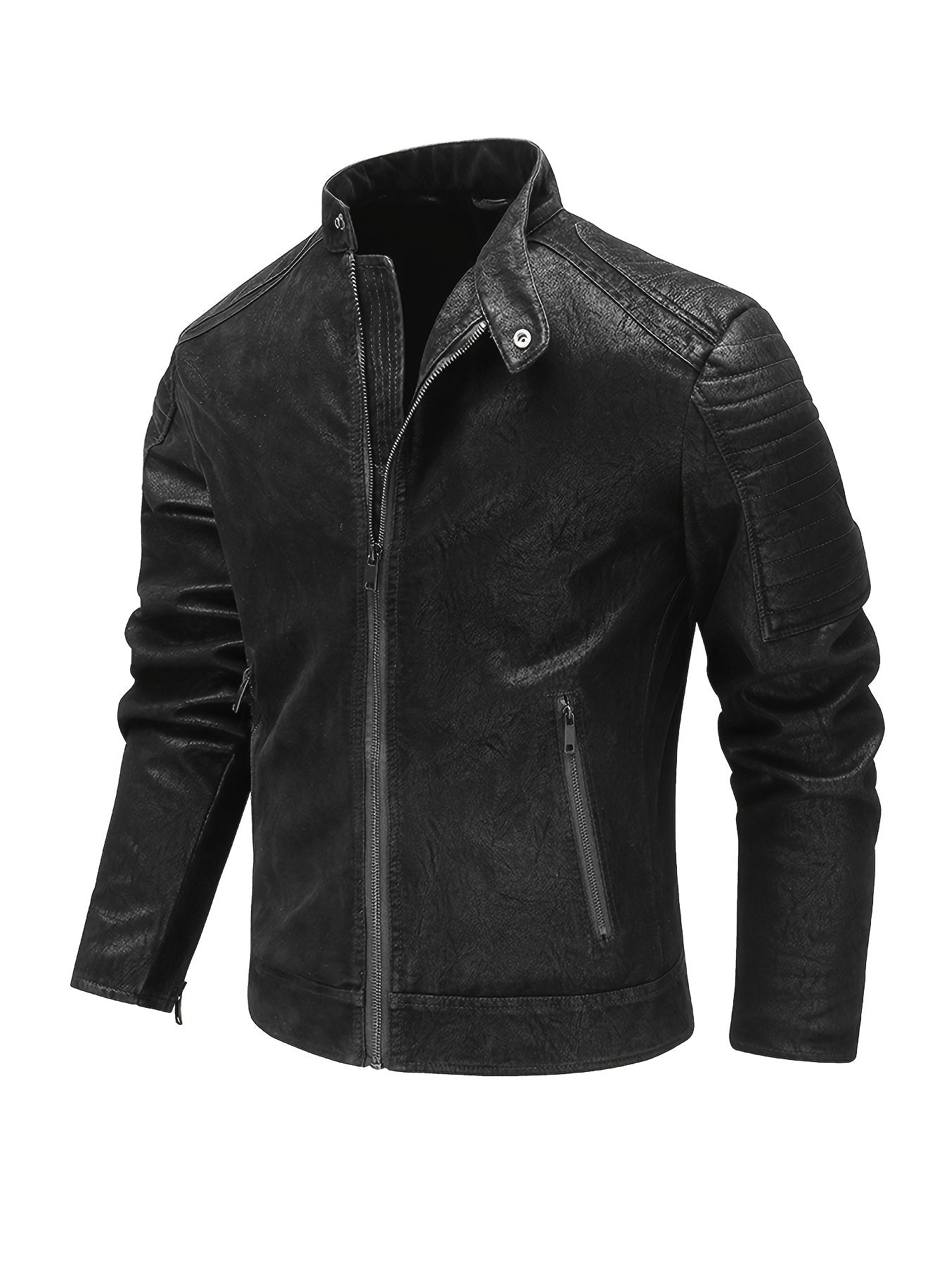 Men's Middle aged PU Leather Jacket With Zipper