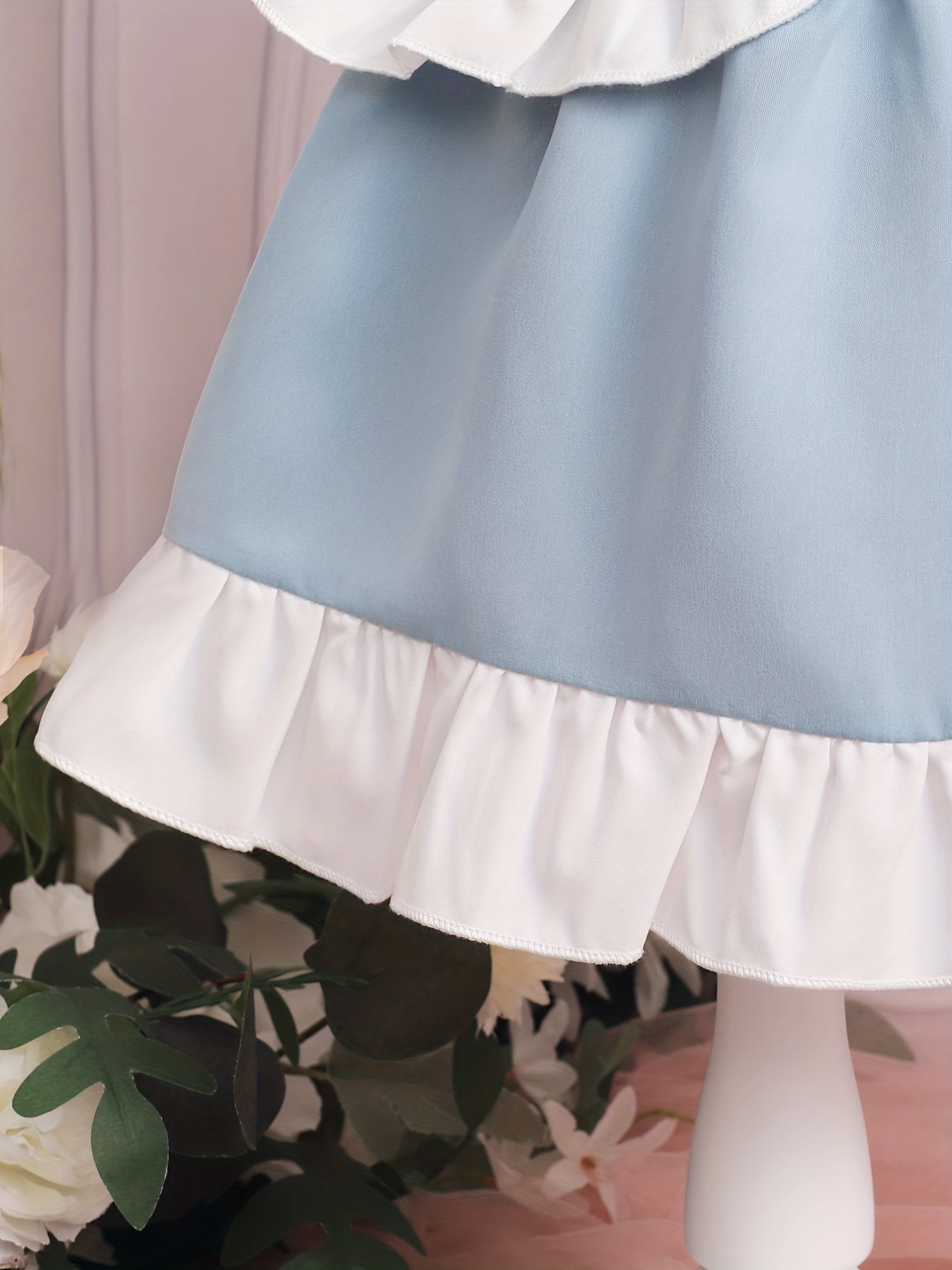 Block Ruffle Trim Little Girls Puffy Gown Dress for Party Wedding