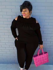 Ruffle Trim Cold Shoulder Top & Leggings Set