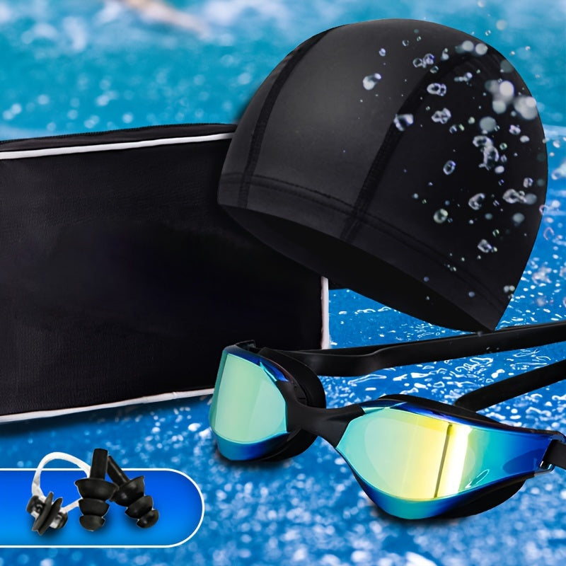 6-Piece Silicone Swimming Goggles Set with Storage Case - Black