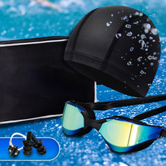 6-Piece Silicone Swimming Goggles Set with Storage Case - Black