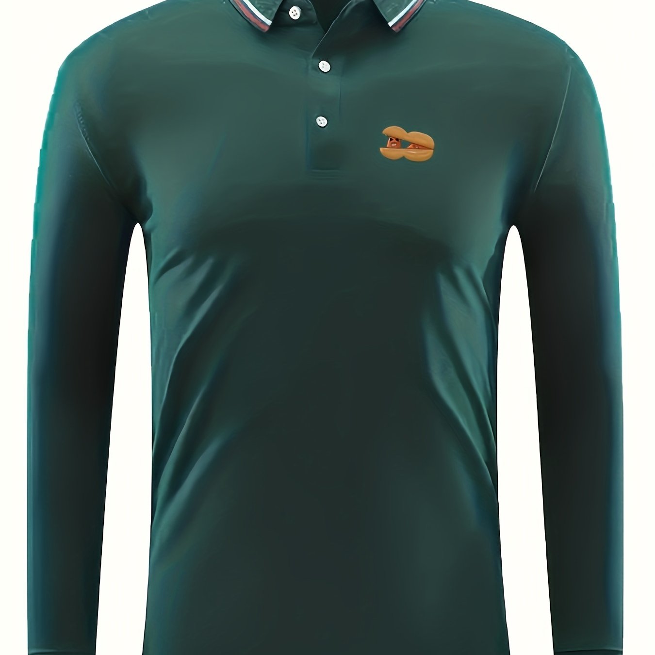 Men's Peanut Print Polo Shirt Stretch Button Up Long Sleeve for Spring Fall