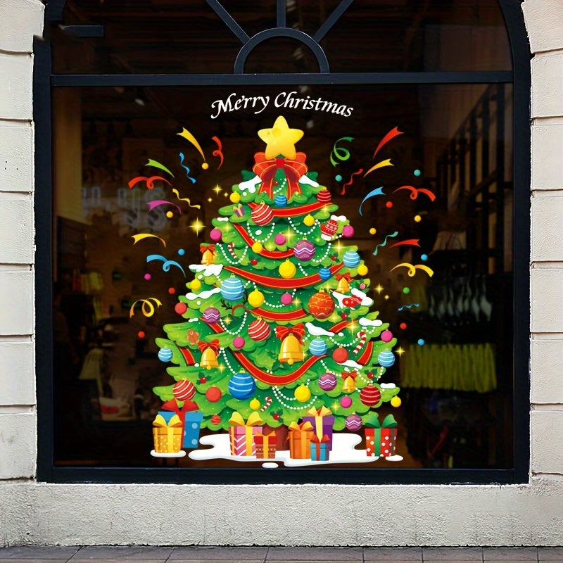 Christmas Window Clings Merry Christmas Tree Gift Pattern Decals