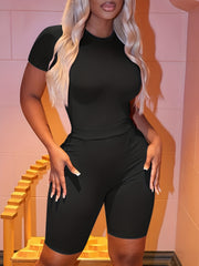 Casual Matching Two piece Set Short Sleeve Bodysuit & Solid Shorts