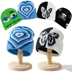 Y2K Jacquard Weave Beanie Knit Hat Women's Elasticity Knitted Hat
