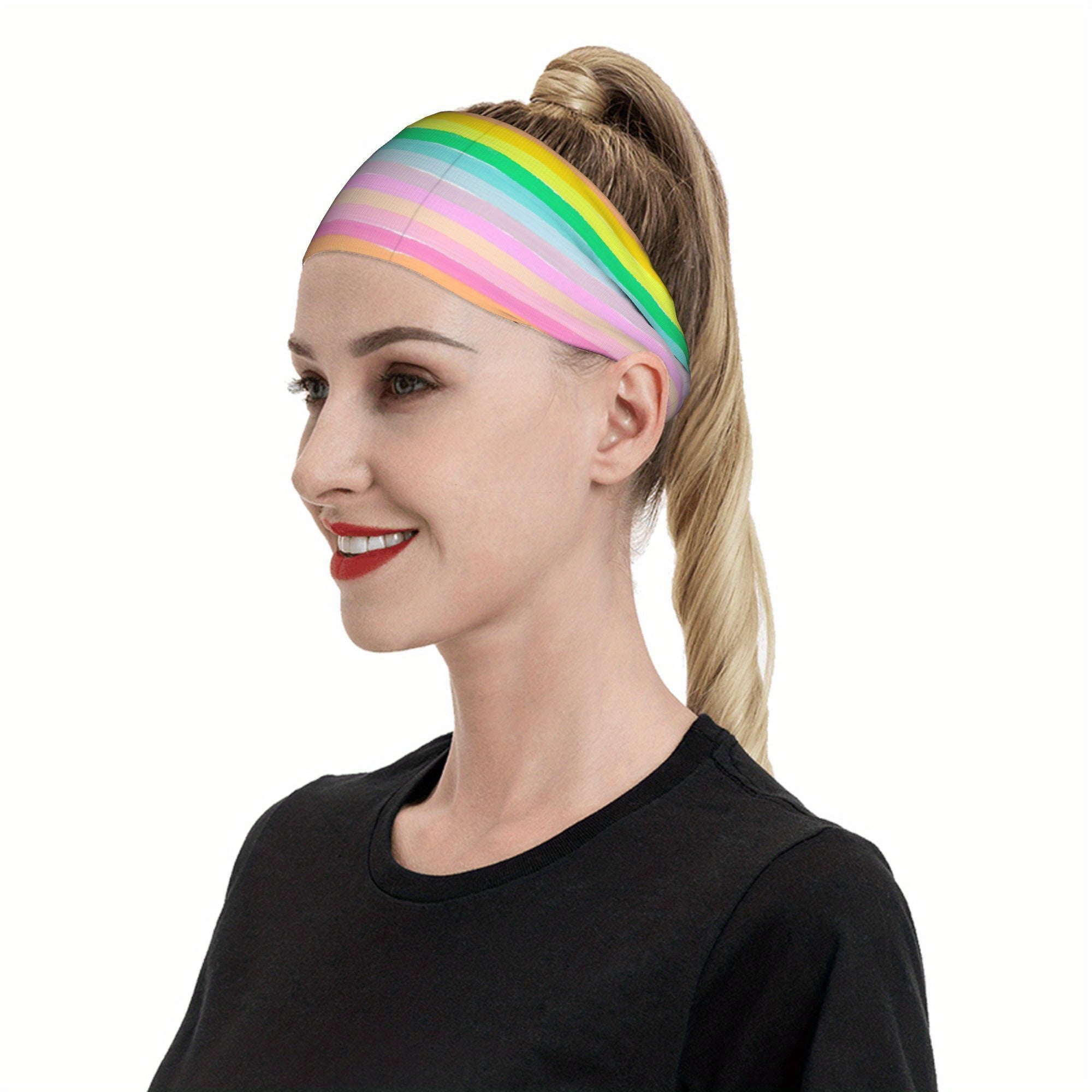 Rainbow Striped Sport Headband Breathable Polyester Blend
