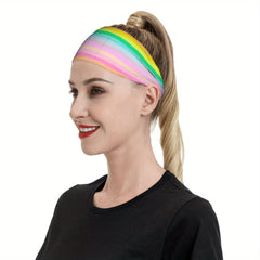 Rainbow Striped Sport Headband Breathable Polyester Blend